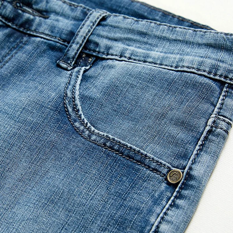Summer classic denim shorts men's straight leg stretch casual cool thin solid color fashionable versatile mid length pants