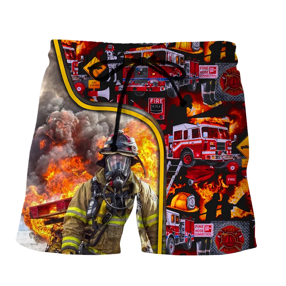 3D Printed Firefighter Fireman Shorts Men Women Oversized Trend Elastic Pants Cool Casual Breathable Outdoor Sports Knickers