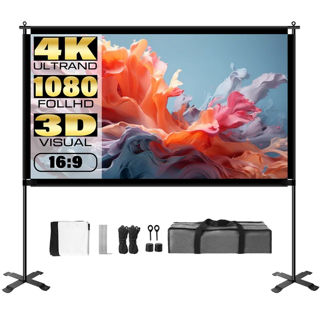 Projector Screen Stand16:9 4K 1080 HD Portable Projection Screen for Home Office Garden Moive Theater Cinema 100-150inch
