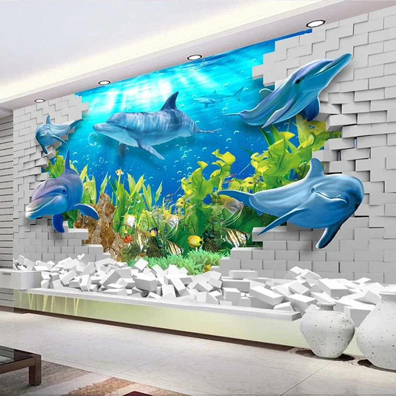 

Custom Photo 3D Underwater World Dolphin Home Decoration Mural Wall Painting Wallpaper For Living Room Kids Bedroom Home Décor