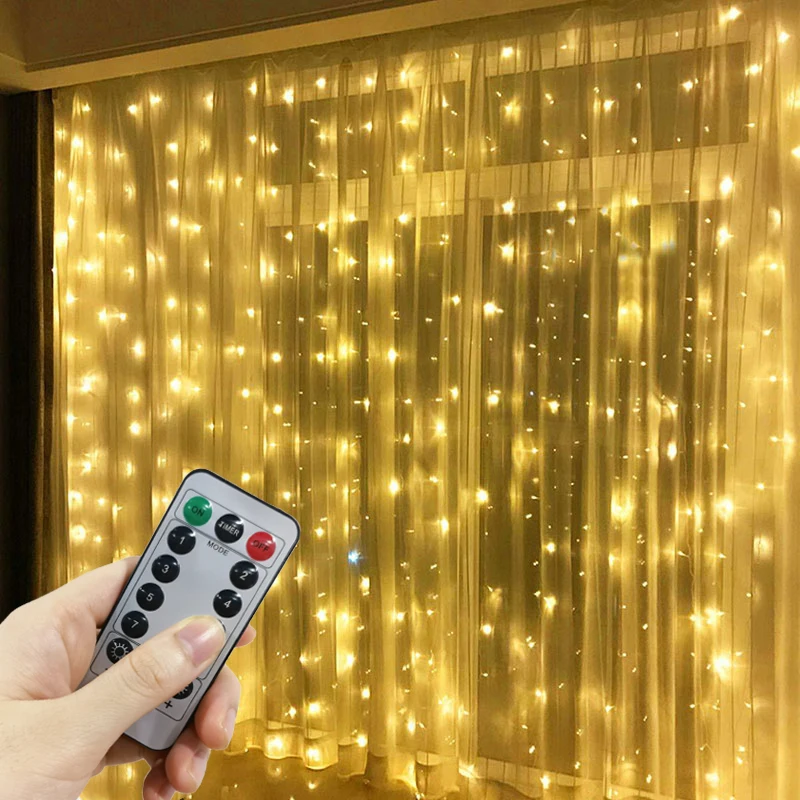 thumbnail image 1 of Guirnalda de luces LED navideñas para decoración del hogar, cortina de luces USB de 8 modos para fiestas, bodas, lámparas de cadena de hadas, decoración navideña de Año Nuevo 2025, 1 of 5