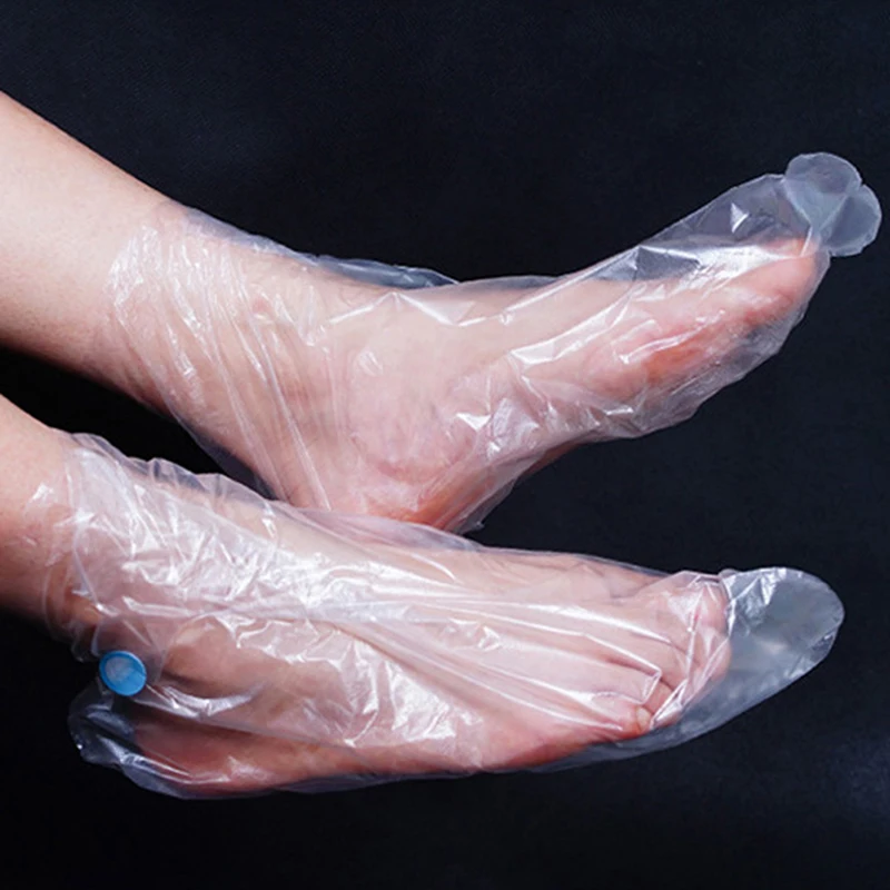 100Pcs Disposable PE Empty Gloves Foot Covers Transparent Shoes Cover Paraffin Bath Exfoliating Foot & Hand Mask Therapy Tools disposable foot mask