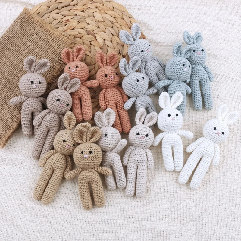 Cute Long Ear Rabbit Crochet Stuffed Animals Handmade Newborn Baby Knitted  Toy Baby Bunny Doll Photography Prop Crochet Knit Toy