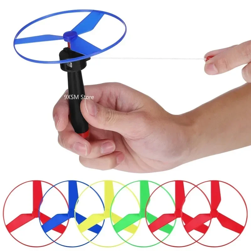 1pc Kids Pull String Flying Disc Propeller Helicopter Outdoor Toys Fun Game Sports Flying Spin Top Children Development Toy 5