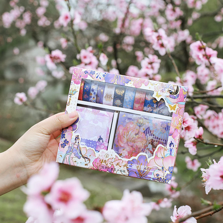 

Washi Tape Set Stickers 10 Rolls Retro Masking Wash Tapes 10 Sakura Sticker cute Sticker 100 Pcs Note Paper Gold Leaf WashiTape