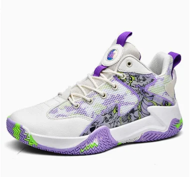 Mesh breathable polyester fiber material soft sole contrasting color men's high top basketball shoes