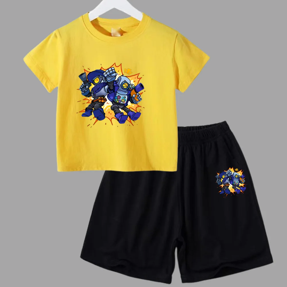 thumbnail image 1 of Conjunto de 2 piezas de camiseta y pantalones cortos informales para niños y adolescentes, de algodón, de manga corta, para verano, 1 of 5