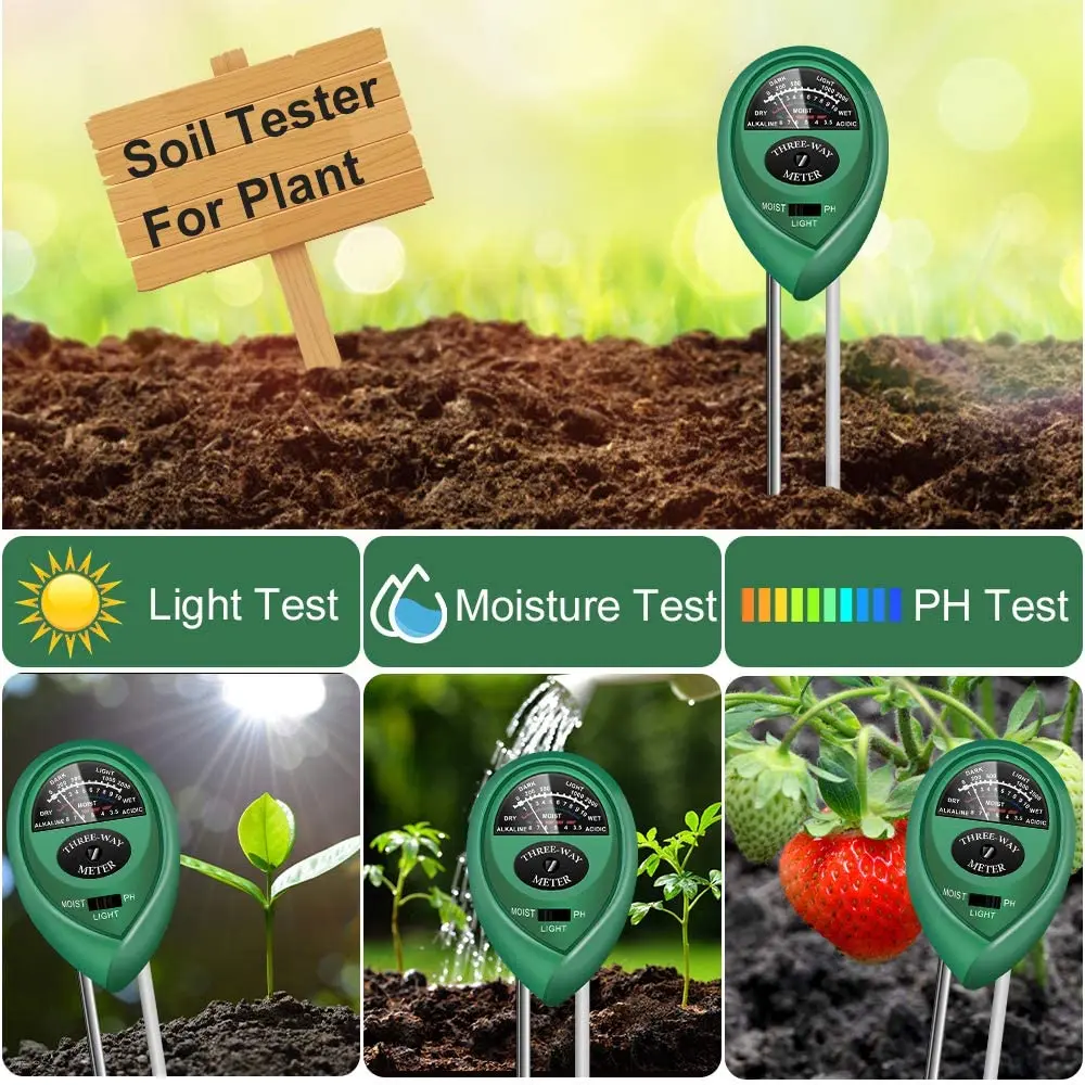 3 in 1 soil water moisture PH meter acidity humidity sunlight light PH test garden flowers moist sensor tester testing instrument soil moisture sensor soil tester soil moisture meter