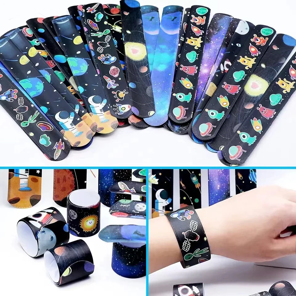 Space Astronaut Snap Bracelets-Pinata Toy Loot/Party Bag Filler Kids Pocket Slap Band Gift For Boy Girls Birthday Party Favors