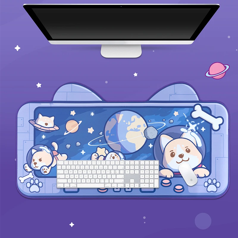 Extra Large Kawaii Gaming Mouse Pad Cute Blue Space Dog XXL Big Desk Mat Water Proof Nonslip Laptop Desk Accessories