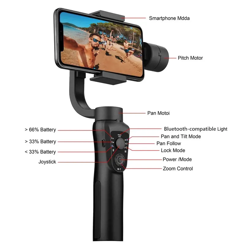 S5B Smartphone Gimbal Stabilizer 3-Axis Phone Gimbal for Xiaomi Huawei iPhone 14 Pro Max YouTube Vlog Video Record