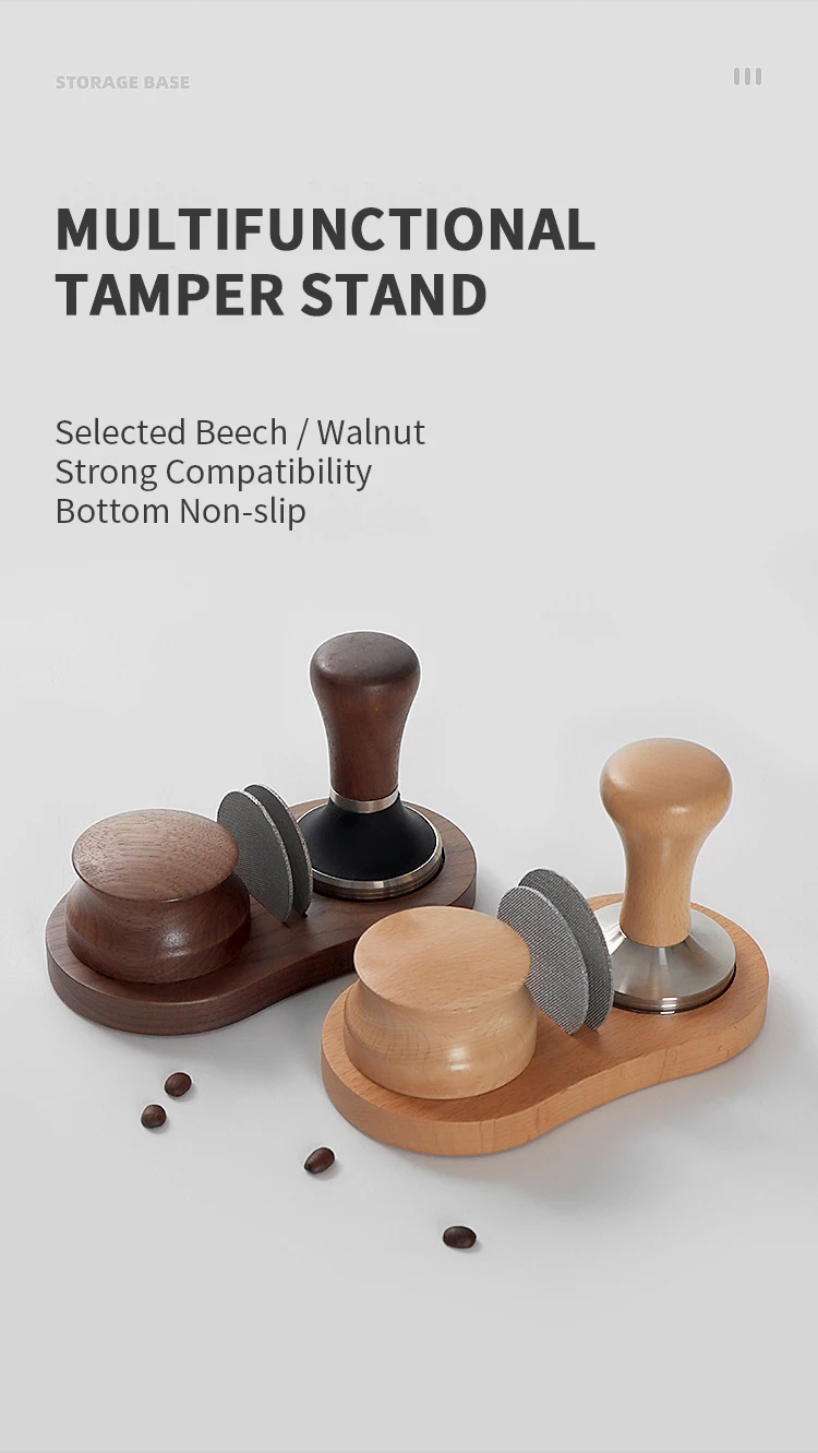 Espresso Stampfer Stand Puck Bildschirm halter für 51mm 53mm 58m Verteiler Station Manipulation matte Walnuss Buche Holz Barista Zubehör – Detail 1