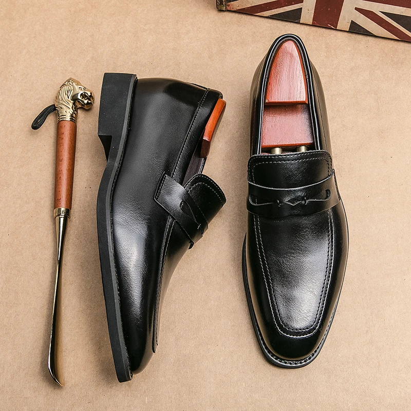 Genuine Leather Men's Business Shoes Luxury Lightweight Loafers Slippers Solid Casual Shoes Walking Shoes Driving Shoes Oxfords