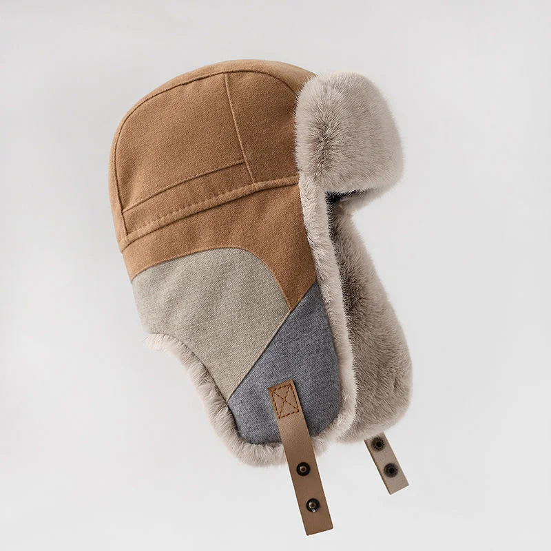

2022 New splicing Lei Feng hat Women's winter warm ear protection hat Men's outdoor cycling windproof bomber hats