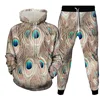 Autumn/Winter Hoodies Set Color Animal Peacock Feather Pattern 3D Print Men Clothing 2 Pieces Sweatpants Oversize High-quality 4