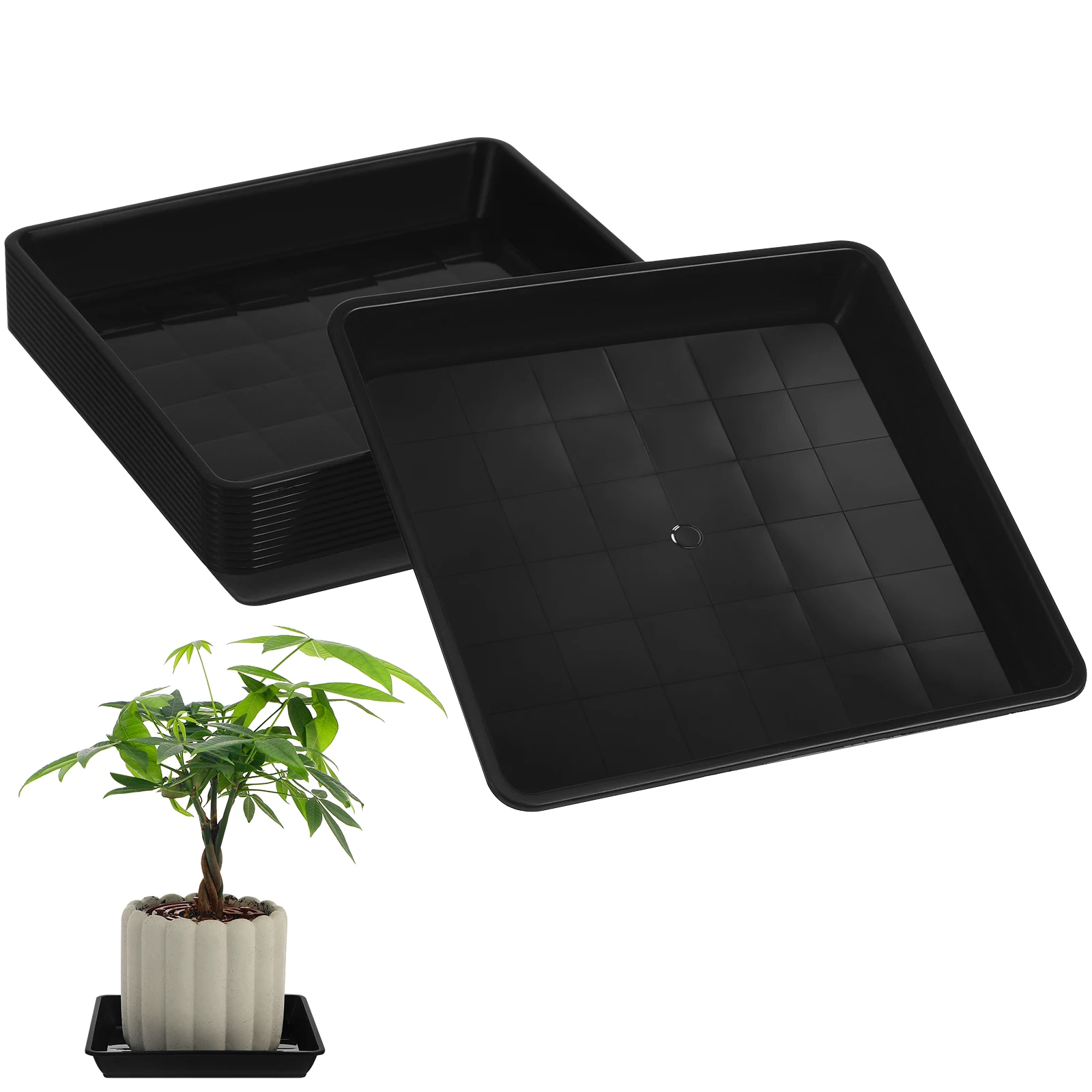 Square Flower Pot Trays 12Pcs Black Plastic Gardening Water Trays
