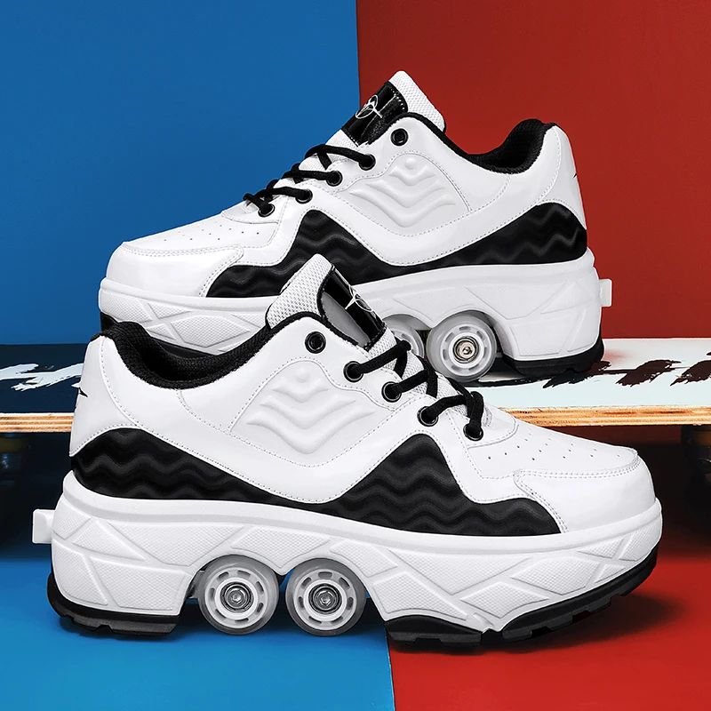 

Deformation Parkour Shoes Four Wheels Rounds Of Running Shoes 2023 Casual Sneakers Unisex Deform Roller Shoes Skating Shoes