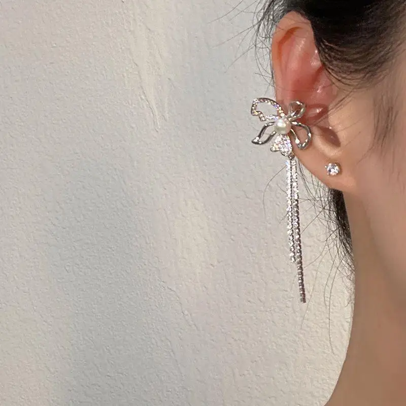 ear clip earrings clip earrings ear clip ear accessories Imitation Pearl Long Tassel Ear Cuff Earring Zircon C Shape Ear Clips No Piercing Earrings Beads Snake Chain Earclip Jewelry