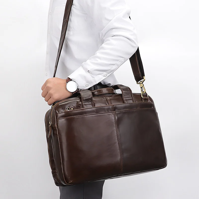 

fashion business men's handbag top layer cowhide Single Shoulder Bag Messenger Bag oil wax leather men's bag