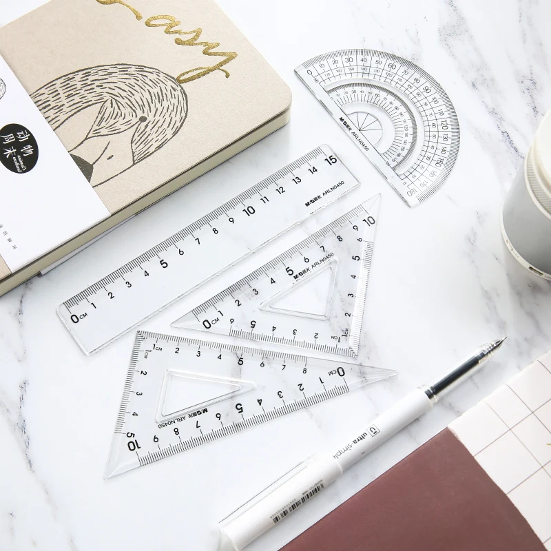 M&G 1 Set Ruler Suit 15cm Straightedge 180 Degree Protractor 45 Degree Triangle Ruler 60 Triangle Stationery Set
