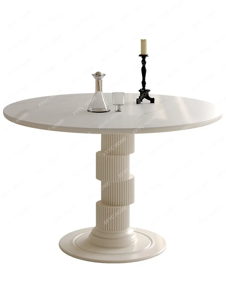 

Stone Plate Dining Table High-End Imported Modern Minimalist Cream Style White Household Negotiating round Table