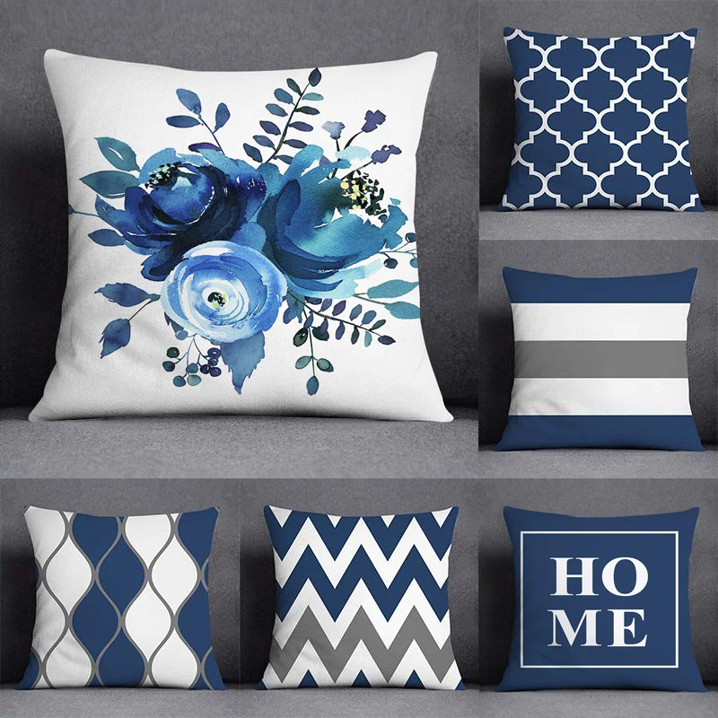Tanio Niebieski wzór dekoracyjne poszewki na poduszki w paski geometryczna poszewka na