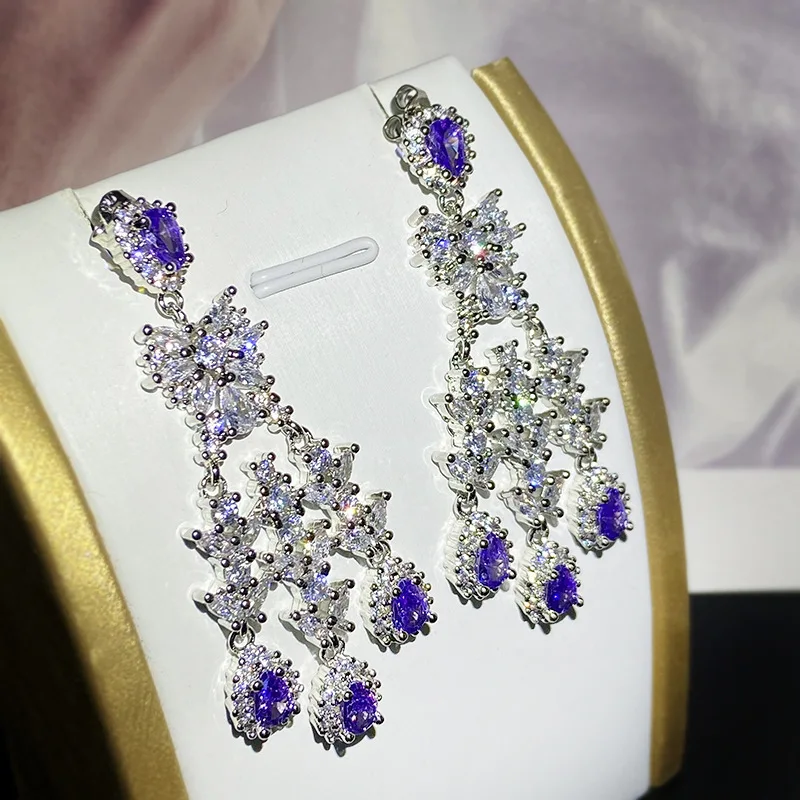 Luxury Purple Shape Earrings Vintage Wedding Dangle Earrings Fashion Jewelry For Women Party Wedding Jewelry Gift