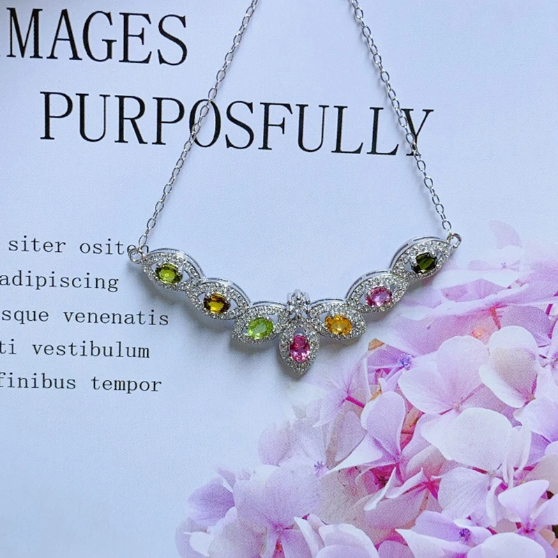 

Natural Tourmaline pendant necklace for women silver 925 jewelry luxury gem stones 18k gold plated free shiping items