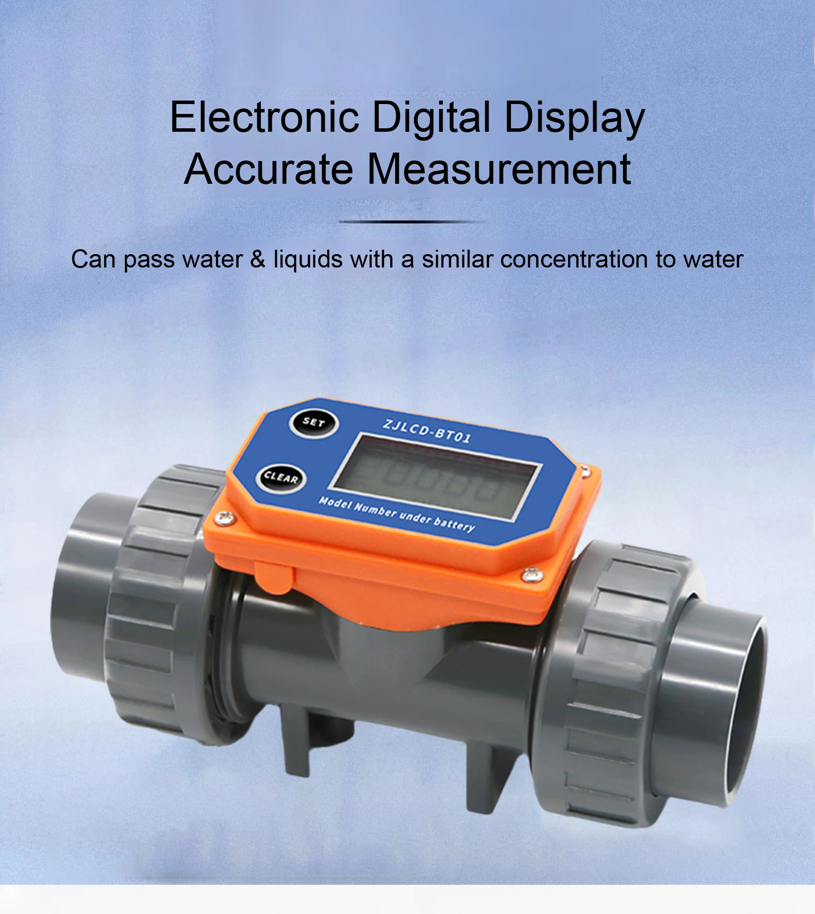Digital Flow Meter LCD Display Irrigation Wastewater Inline Turbine Flow Sensor