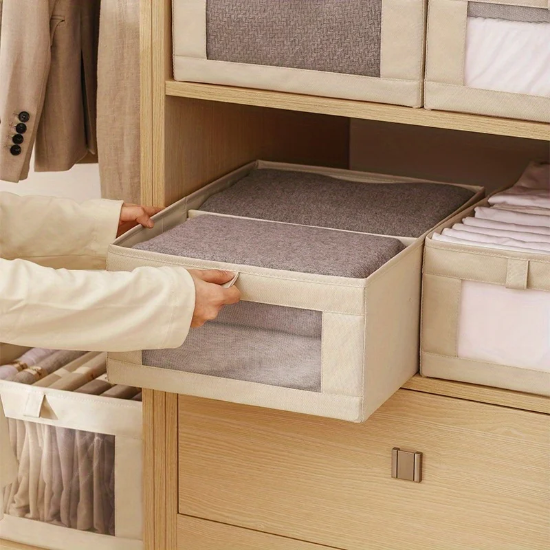 1 set of classic fabric storage boxes with flip cover - rectangular wardrobe storage basket 4