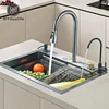 304 Stainless Steel Waterfall Kitchen Sink Large Single Slot Integrated 60X45cm Faucet Set Soap Dispenser Pure Water Tap 1