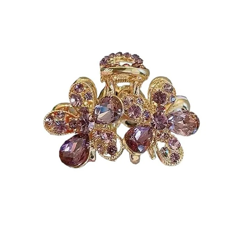 Exquisite lila Kristall Strass Blume kleine Haarspange High-End-Damen Pony seitliche Haarklammer koreanischen Stil Haarschmuck – Detail 5