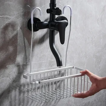 Nuovo comodo portaoggetti per WC con installazione senza foratura, cestino portaoggetti per bagno, per doccia e prodotti da bagno 1