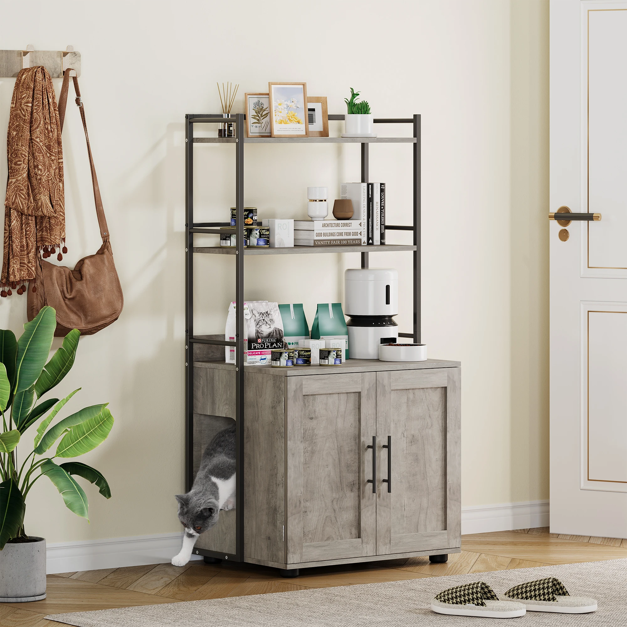 Cat Litter Box Enclosure with Shelf Storage-Versatile Cat Furniture, Enclosed Sanctuary, Enhanced Privacy