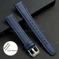 Premium Ultra - Thin Leather Watch Strap with Quick Release and Silicone Backing - 14mm (Blue - L)