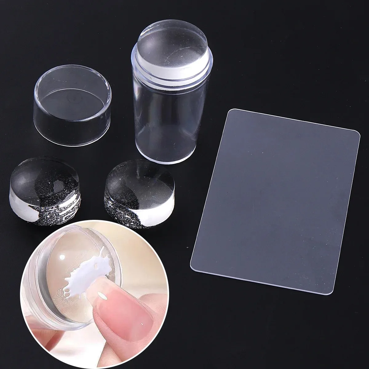 투명 네일 아트 스탬퍼 세트 (스크래퍼 포함) 3개 실리콘 헤드 전사 도구 빠른..