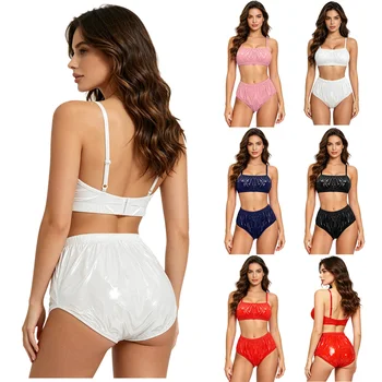 2 Piece Bikini Set for Women Waterproof Adjustable Spaghetti Straps Wirefree Bra with Swim Bottoms Bikini Bathing Suit Beachwear