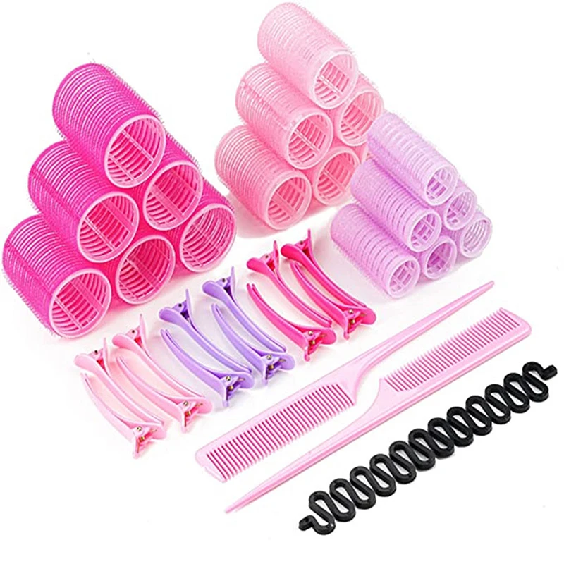 Hair Styling Tool Hair Curling Tools 33pcs S/M/L Hair Rollers Self Grip Holding Self-Adhesive Air Bangs Curling Roller Natural Curlers Heatless Curling