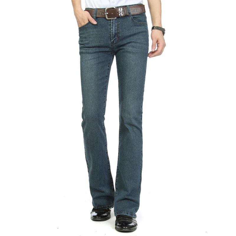 2024 Men's Business Casual Pants Mid Waist Elastic Slim Boot Cut Semi-Flared Four Seasons Bell Bottom Jeans 26-38 3