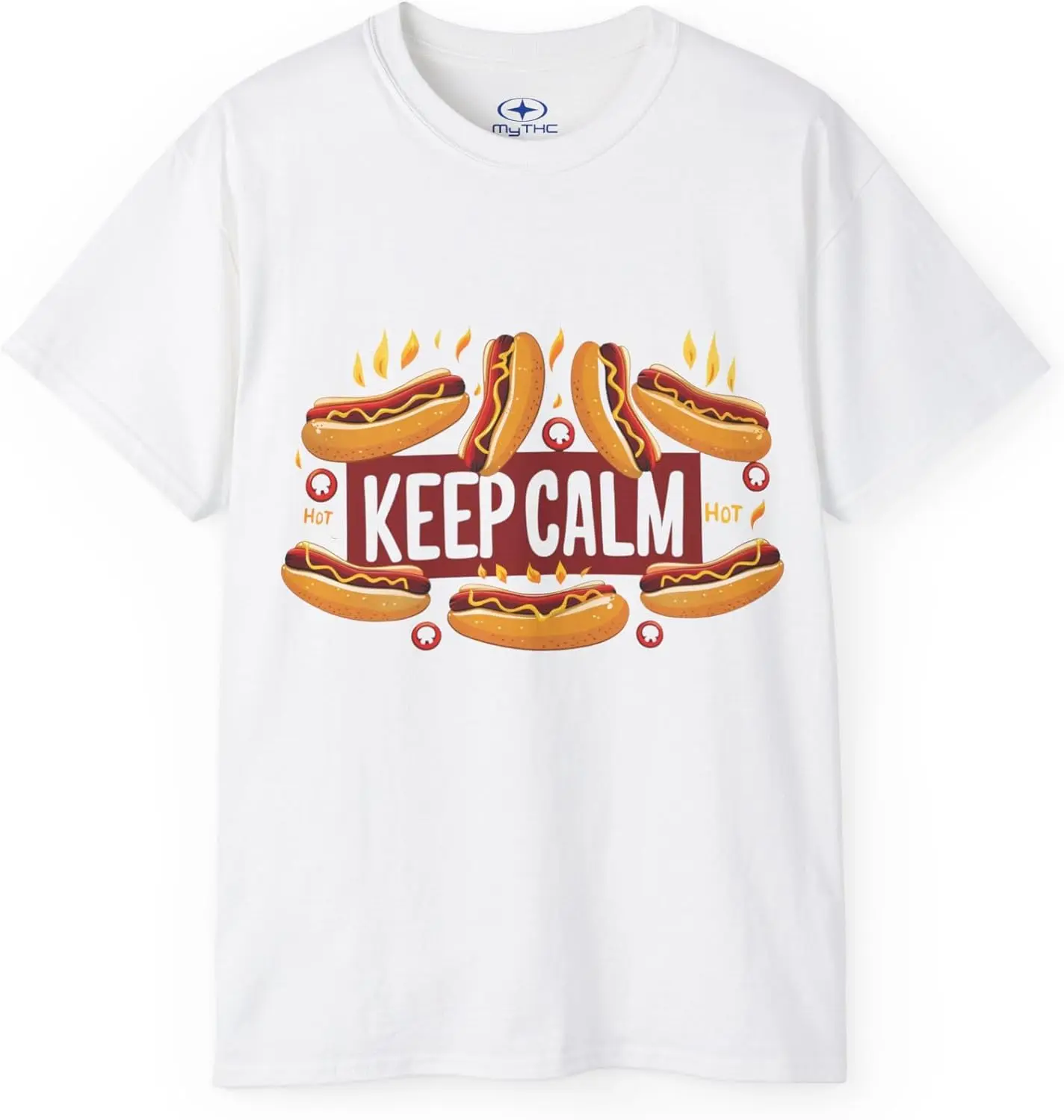 

Funny Keep Kalm Short Sleeves Crew Neck Unisex Hot Dog T-Shirt Multicolor
