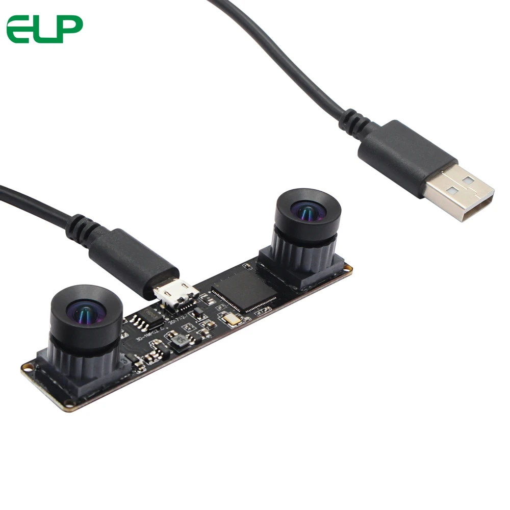ELP 사이드 바이 사이드 컬러 웹캠 카메라, 왜곡 없음, 옴니비전 1.3MP 듀얼 렌즈, 동기 VR 3D 스테레오 카메라, USB 2.0