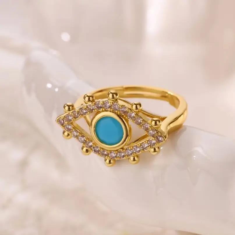 Zircon Evil Eye Rings Metal Gold Color