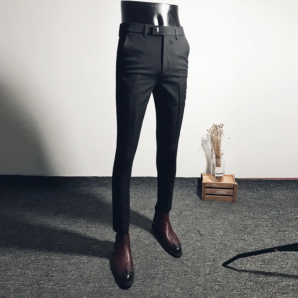 Men Pants New Slim Fit Business Men Pant Streetwear High Quality Solid Color Pants Casual Black Gray Dress Suit Trousers Man
