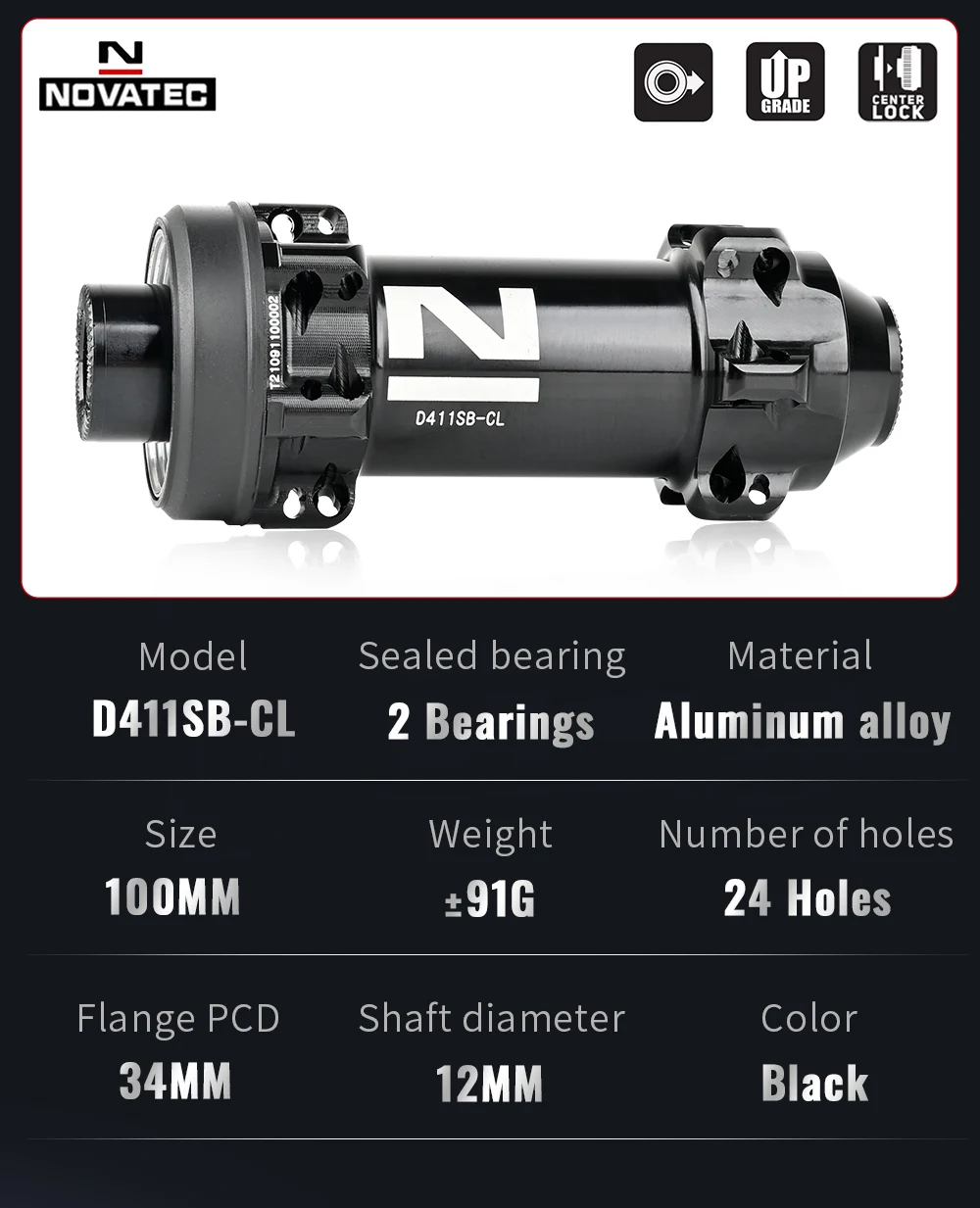 Description Picture 4 of itemRoad Bicycle Hubs 24 holes Center Lock Novatec D411SB-CL D412SB-CL Disc Brake  411/412 Thru Alex 100x12 142x12MM A.B.G Freehub