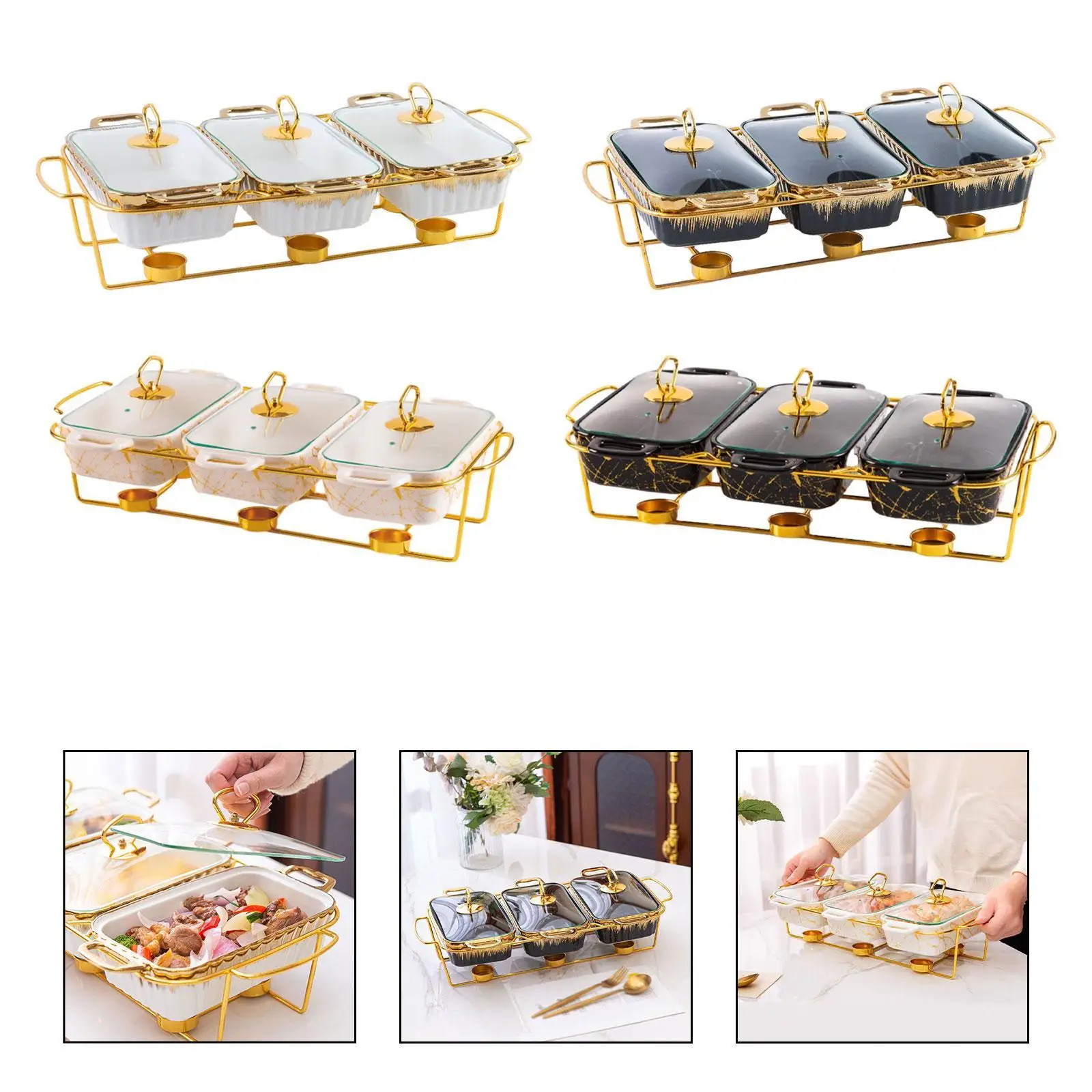et Serving Set with Glass Lid And Warming Trays for Events And Gatherings
