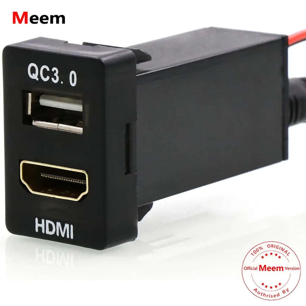 Hdmi Socket Mount Cabo e Qc3.0 Carga Rápida Car Charger Uso do Adaptador Usb para Toyota