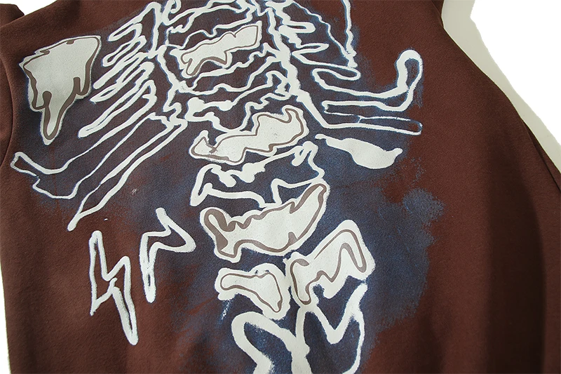 Cactus Jack Zipper Hoodie for Men Skull Print Pullover
