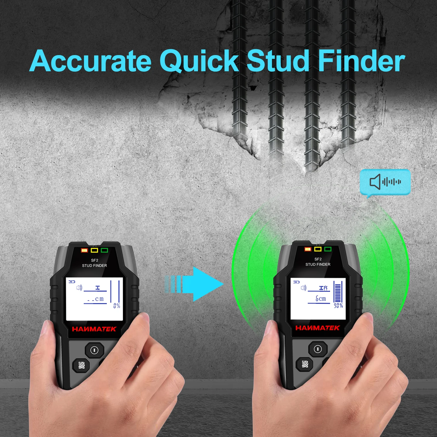 HANMATEK SF2 Stud Finder Wood Studs Metal Detecion Detection of live cable Metal Depth Measurement Finder Wall Detector Scanner 2