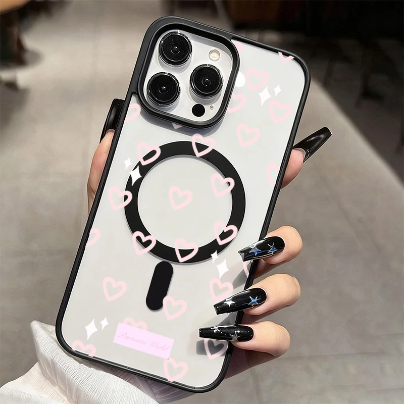 Pink Heart Pattern Magnetic Phone Case Cover