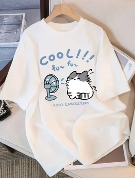 Stylish Unique Cool Cat Fans Short Sleeve T Shirt for Women Fashion Cartoon Print Breathable Slim Fit Casual Summer Tops 1